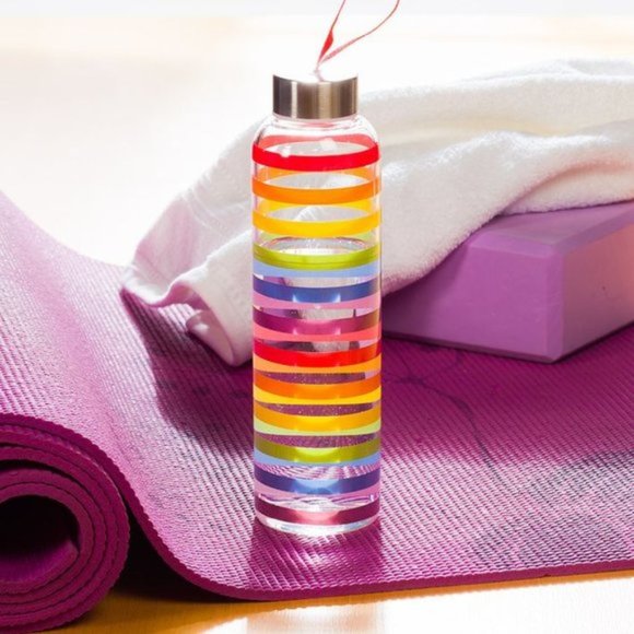 Colour Stripe Rainbow Glass Waterbottle with Lid - Picture 1 of 5